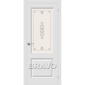 Дверь BRAVO Скинни-13 ДО П-23 Белый со стеклом художественным