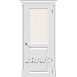Дверь эмаль BRAVO Скинни-15.1 ДО Whitey со стеклом Crystal