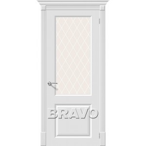 Дверь эмаль BRAVO Скинни-13 ДО Whitey со стеклом Crystal