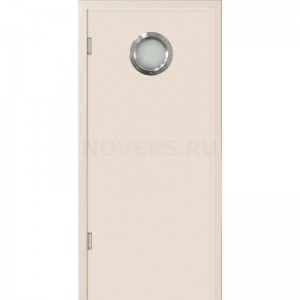 Маятниковая дверь пластиковая гладкая Kapelli Classic кремовый RAL 9001 с иллюминатором